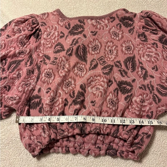 Free People No Ordinary Floral Jacquard Knit Puff Sleeves Top Pink Open Back - Picture 8 of 16